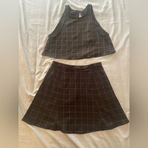 American Apparel Lulu Crop Top and Skirt Set in Black Grid Print, XS/S